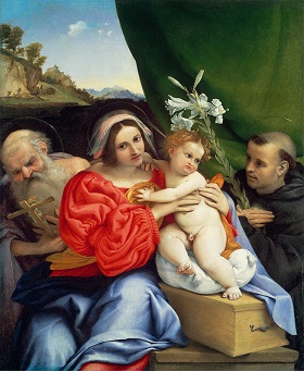 （２）ロレンツォ・ロット《聖母子と聖ヒエロニムス、トレンティーノの聖ニコラウス》